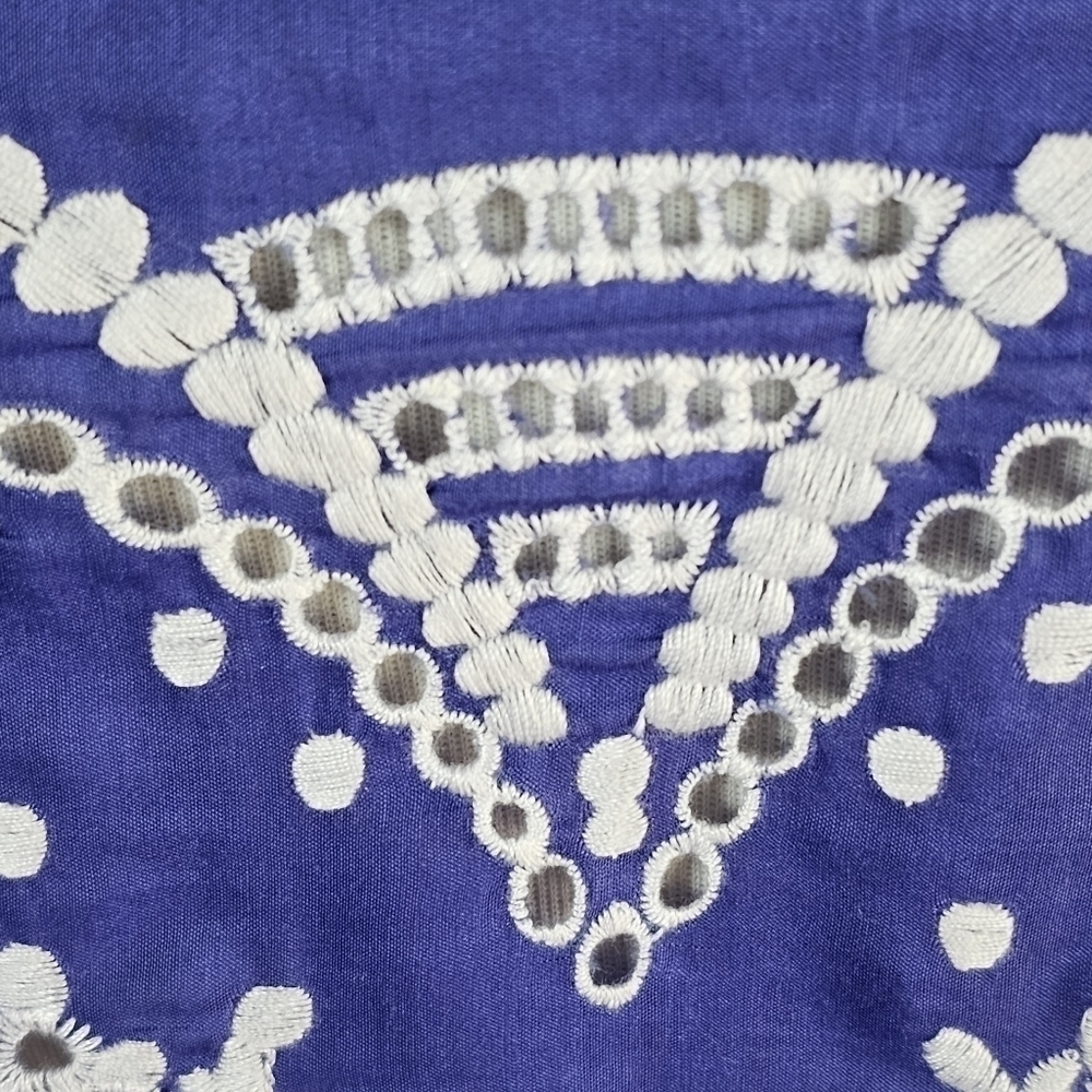 Witchery Silk Puff Sleeve Eyelet Purple Blue Top Size 10 - Picture 12 of 14